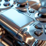 Gładki i futurystyczny render 3D wysokiej technologii konsoli do gier z błyszczącym chromowym wykończeniem